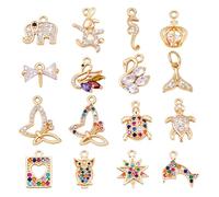 PH PandaHall 16 Stili Ciondoli Animali in Zirconia Cubica Placcati Oro 14K Ciondoli a Forma di Stella Farfalla e Tartaruga per Realizzare Collane Orecchini Braccialetti, 8.5~20mm