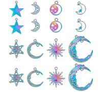 PH PandaHall 16pz Ciondolo Sole Stella Luna Celeste, 8 Stile Ciondoli in Lega Pendenti Color Arcobaleno per Gioielli Che Fanno Accessorio Artigianale per Braccialetto Orecchino Collana Fai Da Te
