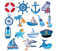 PH PandaHall 16pz Toppe Termoadesive Oceano Blu Vela 16 Stili Toppe Ricamate Marittime Applique per Cappelli Zaino Vestiti Jeans Giacche Cappelli Vestiti Artigianato Fai Da Te