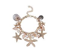 PH PandaHall 18.7cm Bracciale con Conchiglia di Stelle Marine e Perla Regolabile Bracciale Donna, Dorato Braccialetto Estivo Regali di Viaggio per Ragazze e Donne