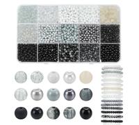 PH PandaHall 1800pcs 15 stili perline rotonde in vetro 4mm perline nere e bianche per bracciale mini perla rocaille in cristallo crackato per la fabbricazione di collane bracciali gioielli