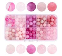 PH PandaHall 180pz 8mm Perline di Pietra Rosa 10 Stili Perline di Pietre Preziose Perlina di Giada Perlina di Quarzo Rosa Perle di Cristallo Sfuse per Festa della Mamma Collana Bracciale Gioielli