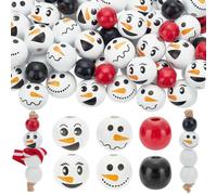 PH PandaHall 180pz Perline di Legno Natalizie, 80pz 4 Stili 16 mm Perline di Legno Pupazzo di Neve 100pz 10 mm Perline di Legno Nero/Rosso Perline con Testa A Sfera Perline Distanziatrici