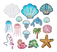 PH PandaHall 18pz Toppe Termoadesive con Paillettes Oceano 14 Stili Toppe Ricamate Estive con Conchiglie Meduse Pesci e Delfini per Ragazze Fai Da Te Zaini Cappelli Jeans Giacche