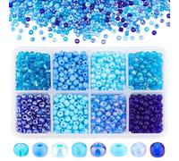 PH PandaHall 1900pz Perline Blu 4mm Mini Perline Semi di Vetro, 8 Colori Perlines Distanziatrici Blu per Bracciali Collane Orecchini Gioielli Fai da Te, Foro: 1.5 mm