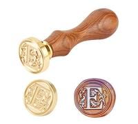 PH PandaHall 1PC Sigillo Timbro di Cera Alfabeto Lettera E e 1PC Maniglia in Legno per Natale Bigliettini Auguri Matrimoni Battesimo Laurea Feste, 25x14mm, 75mm