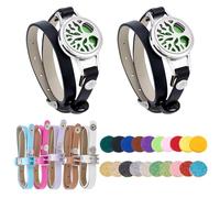 PH PandaHall 2 pz Bracciale Diffusori di Oli Essenziali Bracciale Albero Della Vita con 5 Cinturino In Pelle Sostitutivo Medaglione Regolabile per Aromaterapia con 20 Ricariche per Donne Regalo