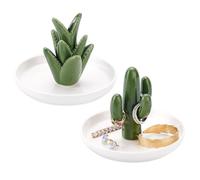 PH PandaHall 2 Set Cactus Aloe Piatto per Gioielli in Ceramica Piatti in Porcellana per Gioielli, Vassoio Portaoggetti Decorativo per Le Donne Regali di Compleanno Bracciale Orecchini