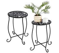 PH PandaHall 2 Set Tavolino da Esterno 35.4cm Tavolino Laterale da Patio in Metallo Nero, Supporto per Piante Tavolinos Rotondo da Esterno per Giardino e Cortile, Altezza 38cm
