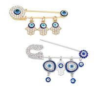 PH PandaHall 2 Stili Spilla con Occhio Malvagio Spilla con Strass e Ciondolo a Forma di Mano di Turca con Malocchio Blu per Vestiti Borsa Protezione Spirituale