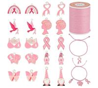 PH PandaHall 20 ciondoli per la sensibilizzazione sul cancro al seno, 10 stili, a forma di nastro rosa, smaltati, in lega, con cordino cerato, per braccialetti, collane, orecchini, fai da te