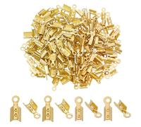 PH PandaHall 200 pz Estremità Del Cavo Pieghevoli Perline A Cricchetto Placcate Oro 18K Punte di Chiusura con Nastri In Pelle Estremità In Ottone per Creazione di Gioielli Bracciale Collane, 7.5x2.5mm