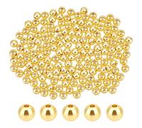 PH PandaHall 200pz 5mm Perline In Ottone Placcato Oro 18K Perline Distanziali Lisce Rotonde di Lunga Durata Perline A Sfera Sciolte Senza Cuciture per Collana Impilabile,Braccialetto, Making Orecchino
