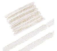 PH PandaHall 20m Nastro in Pizzo Elasticizzato Bianco con Doppia Balza, 25mm Tessuto in Pizzo Plissettato e Arricciato in Organza con Bordo Dorato per Cucire Decorazioni per Abiti