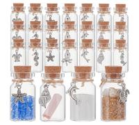 PH PandaHall 21pz Mini Barattoli di Vetro, 7 Stile Piccole Bottiglie di Sughero con Fascino Oceano Bottiglie di Vetro Dei Desideri per Natale Madre Matrimonio Fai Da Te Artigianato Favore