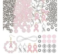 PH PandaHall 220 perline per la sensibilizzazione sul cancro al seno, per la creazione di gioielli, 8 mm, perline distanziatrici in vetro rosa con nastro, per bracciali, collane, orecchini