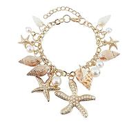 PH PandaHall 23cm Bracciale con Conchiglia a Spirale Bracciale con Stelle Marine e Perla, Braccialetto Estivo Regolabile Regali di Viaggio per Ragazze e Donne