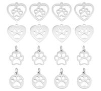 PH PandaHall 24 pz Ciondolo Impronte di Zampe di Cane in Acciaio Inossidabile Ciondoli a Forma di Cuore, 4 Stili Ciondoli con Stampe di Animali Domestici per La Creazione di Gioielli