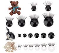 PH PandaHall 24 Set Occhi di Sicurezza con Ciglia Occhi Neri All'Uncinetto 6 Misure Occhi di Animali Artigianali con Rondella per Orso Amigurumi Peluche Animali All'Uncinetto 12/14/16/18/20/24mm