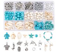 PH PandaHall 292pz Kit per La Creazione di Gioielli Oceanici, Ciondoli Perline Da Spiaggia Estiva Ciondoli In Metallo di Mare con Tartaruga Pendenti a Sirena Delfino per Collana Regalo Artigianali