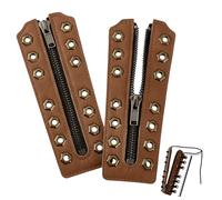 PH PandaHall 2pz Inserti con Cerniera per Stivali con Lacci in Pelle, 7 Occhielli Lacci per Scarpe in Pelle di Mucca Cerniere Lacci per Scarpe Senza per Scarpe Fai Da Te, Cammello, 16x6cm