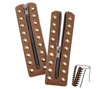 PH PandaHall 2pz Inserti con Cerniera per Stivali con Lacci in Pelle, 9 Occhielli Lacci per Scarpe in Pelle di Mucca Cerniere Lacci per Scarpe Senza per Scarpe Fai Da Te, Cammello, 17.5x5cm