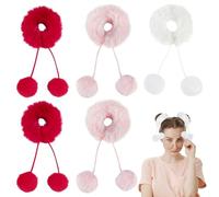 PH PandaHall 3 colori elastici per capelli Pom Pom Pom 6pcs Scrunchie a sfera di pelliccia bianca fascia a pelo lungo Scrunchy a pelo rosa in peluche elastico rosso per le donne decorazioni natalizie