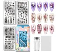 PH PandaHall 3 pezzi di piastre per stampaggio unghie in stile scuro, modelli per nail art gotici con ragno, teschio, serpente, fiore in stile spaventoso, piastre in acciaio inossidabile per stencil