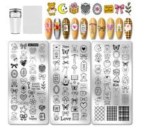 PH PandaHall 3 Pezzi Dolce Orso Chiodo Stampaggio Piastre Rettifica Cuori Nail Art Stencil Farfalle Frutta Funghi Manicure Modelli Arte Bella Dolce Chiodo Piastre Immagini Per Le Donne Manicure