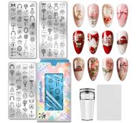 PH PandaHall 3 piastre per stampaggio unghie per matrimoni, celebrazioni, decorazioni per unghie, mazzi di torte, unghie, cuori, fiocchi, nail art, stencil per donne, fai da te, cerimonie, feste