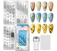 PH PandaHall 3 piastre per stamping unghie a forma di luna e stella, misteriosa linea Luna in acciaio inox, stencil per nail art, con strumenti per donne, stampa fai da te, manicure, forniture per