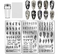 PH PandaHall 3 piastre per stamping unghie in stile tribale, motivo a vortice, stencil gotico per manicure, modelli artistici con fiamma, farfalla, per donne, manicure fai da te, stampa di design da