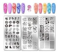 PH PandaHall 3 pz Modelli per Nail Art con Fiore Piastre per Timbri per Unghie con Fogliame Stencil per Unghie Stamping Nail Art Piastre per Immagini per Primavera Estate Donne Manicure Salone 12x6cm