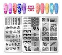 PH PandaHall 3 pz Modelli per Nail Art con Pizzo Francese Stencil per Unghie con Fiore Stamping Nail Art Piastre per Immagini in Acciaio Inossidabile per Primavera Estate Donne Manicure Salone 12x6cm