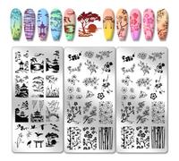 PH PandaHall 3 pz Modelli per Nail Art In Stile Cinese, Piastra per Stampaggio Unghie In Stile Antico, Stencil per Nail Art con Paesaggio In Fiore, Nail Art Stamping con Giardino Classico Cinese