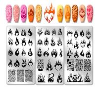 PH PandaHall 3 pz Piastra per Stampaggio Unghie Love Flame, 54 Modelli Nail Art Stencil Fuoco Cuore Nail Stamp Plate per Stampa Manicure Salone Nail Design