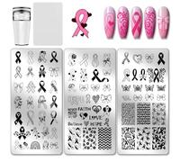PH PandaHall 3 pz Piastra per Timbro per Unghie con Fiocco Rosa Modello di Stampa Artistica con Motivo A Fiocco Stencil per Unghie per Donne Affette Da Cancro Al Seno Stampa 12x6cm