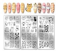 PH PandaHall 3 pz Piastre per Timbri per Unghie A Forma di Gatto Carino, Modelli per Nail Art con Gatti Adorabili, Stencil per Nail Art con Zampe di Gatto Spina di Pesce, per La Stampa di Nail Design
