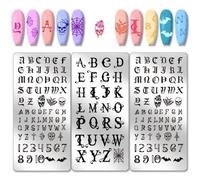 PH PandaHall 3 pz Piastre per Timbri per Unghie con Lettere Caratteri Numeri Piastre per Immagini Stile Gotico Teschio Modelli per Manicure Stencil per Nail Art Alfabeto per Donne Manicure Fai Da Te