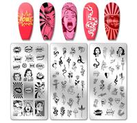 PH PandaHall 3 pz Piastre per Timbri per Unghie con Testo Comico, Avatar Retrò Serpente Rosa Teschio Nail Stamper Nail Art Stencil per Nail Art Design Manicure Salone