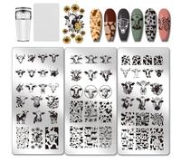 PH PandaHall 3 pz Piastre per Unghie A Tema Mucca 56 Modelli Stencil per Nail Art con Macchie di Mucca Modelli per Manicure con Animali Carini Stencil per Unghie con Leopardate per Donne Manicure