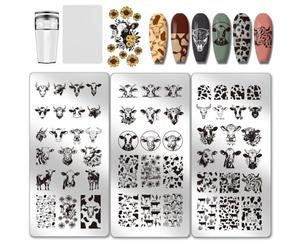 PH PandaHall 3 pz Piastre per Unghie A Tema Mucca 56 Modelli Stencil per Nail Art con Macchie di Mucca Modelli per Manicure con Animali Carini Stencil per Unghie con Leopardate per Donne Manicure