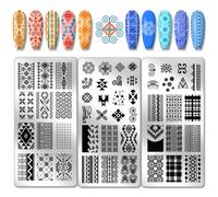 PH PandaHall 3 pz Piastre per Unghie Modello Geometrici Hmong Modelli per Nail Art A Mosaico Stencil per Nail Art Exotic Frmae Piastre per Immagini per Unghie A Griglia A Strisce per Nail Design