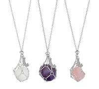 PH PandaHall 3 Stili Collane con Supporto In Cristallo con Pietra Naturale Collane con Pietre Preziose Gabbia Intercambiabile Collana In Quarzo Collana con Ciondolo In Ametista per Donna Uomo, Argento