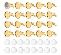 PH PandaHall 30 Set Kit Gemelli In Ottone con Cabochon, Gemelli Vuoti Gemelli Impostazioni Bottoni Cabochon Vassoio con Cupola per La Creazione di Bottoni per Polsini, Vassoio 16mm, Oro