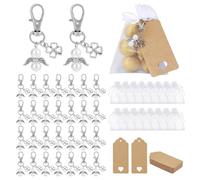 PH PandaHall 30 Set Portachiavi con Angelo Custode e Trifoglio, Portachiavi con Etichette Vuote Fai Da Te e 12x9cm Sacchetto Organza Regali per Matrimonio Battesimo Ricordo Natale Festa
