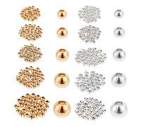 PH PandaHall 300 pz 5 Stili perline Distanziatrici Rotonde, Perline Placcate Oro 24K 925 Sterling sfere In Argento Perline In Ottone per Collana Braccialetto Orecchino Gioielli, Hole 1.2~4 mm