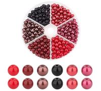 PH PandaHall 300pz 6 colori Nero Rosso Serie Perle di Vetro, 6mm Piccolo Raso Lustro Perle Perline Rotonde Dipinte Braccialetti Che Fanno Kit di Perline per Gioielli, Artigianato, Collane, Orecchini