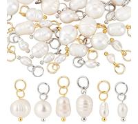 PH PandaHall 30pz 3 dimensioni Ciondolo con Perla Naturale, Ciondolo con Perle di Perle Perline di Perle con Connettore per Gioielli Ad Anello Colorato In Acciaio Inossidabile/Dorato per Fai-Da-Te
