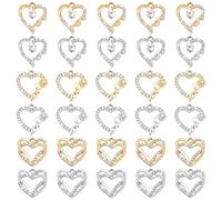 PH PandaHall 30pz Ciondoli a Forma di Cuore con Strass 3 Stili Cuore Charm Oro Argento, Ciondoli di Cuores per Collane Gioielli Fai Da Te Regalo Madre Giorno Compleanno